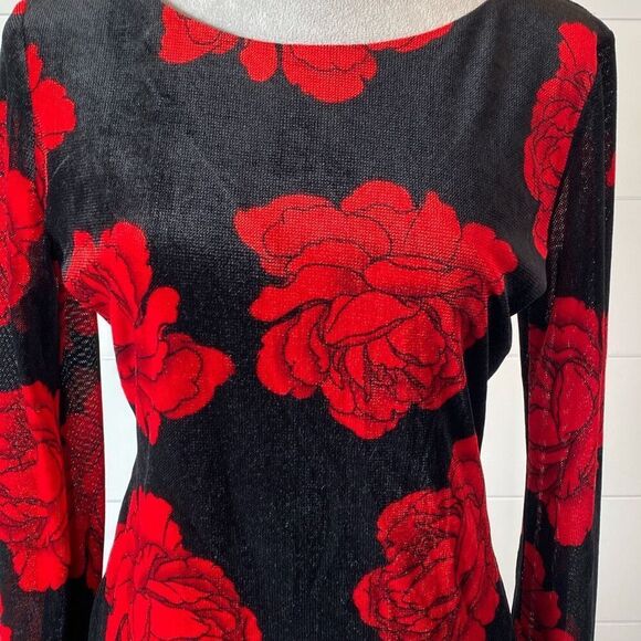 Thirty/Thirty Velvet Sheath Dress L Black Red Rose Romantic Coquette Whimsigoth - Picture 12 of 12